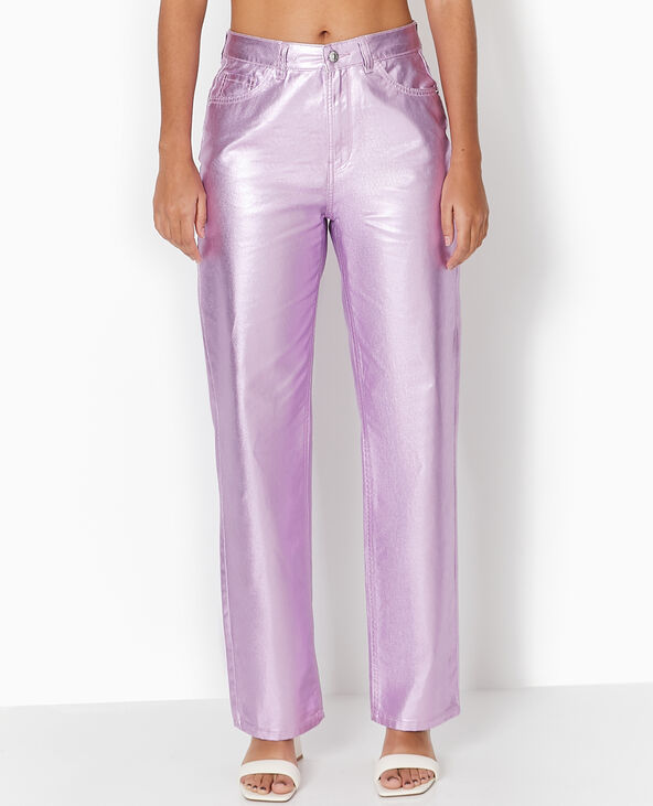 Jean droit rose métallisé taille haute rose fluo - Pimkie