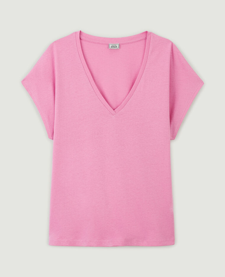 T-shirt col V manches courtes rose - Pimkie