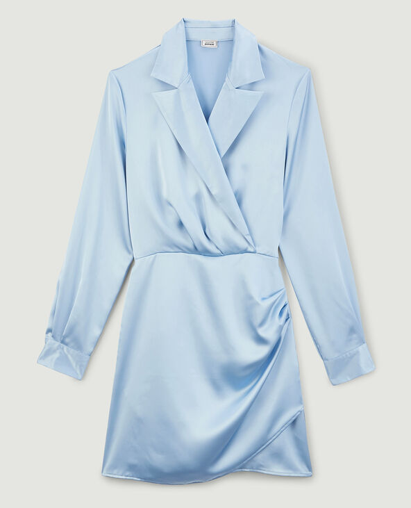 Robe courte cache-cœur en satin bleu - Pimkie