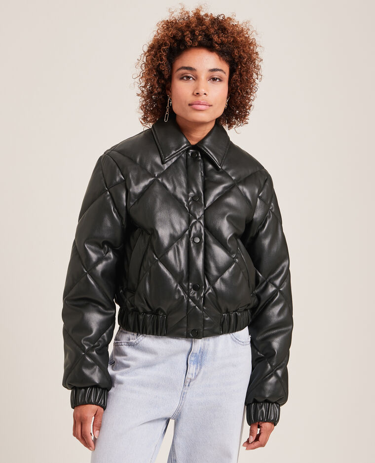 Doudoune matelassée simili cuir noir - Pimkie