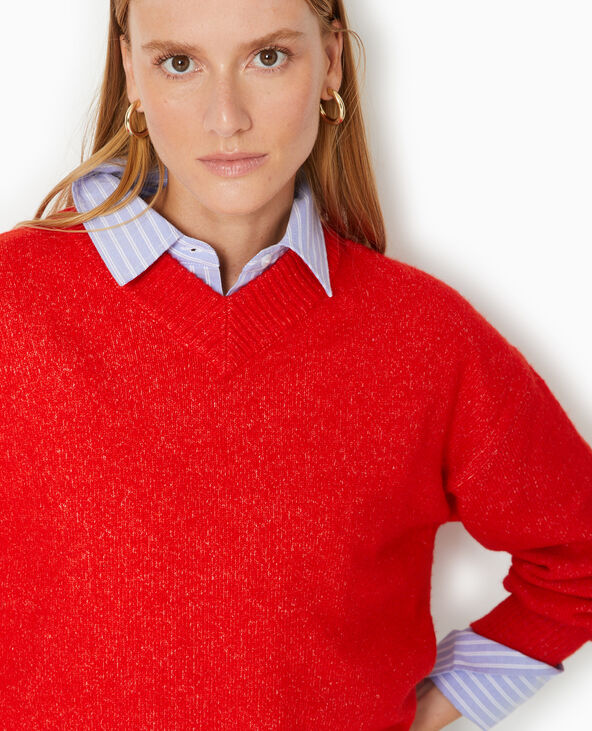 Pull col V en maille rouge - Pimkie