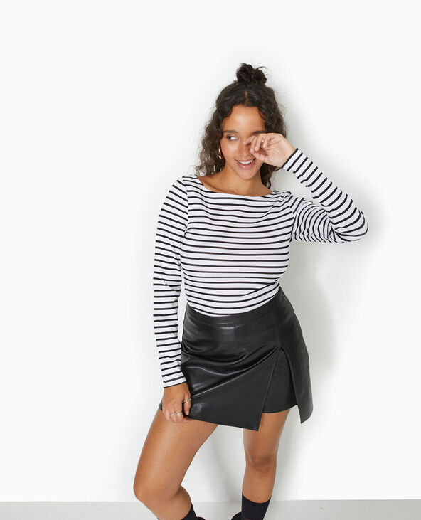 Top manches longues encolure bateau motif rayures blanc - Pimkie