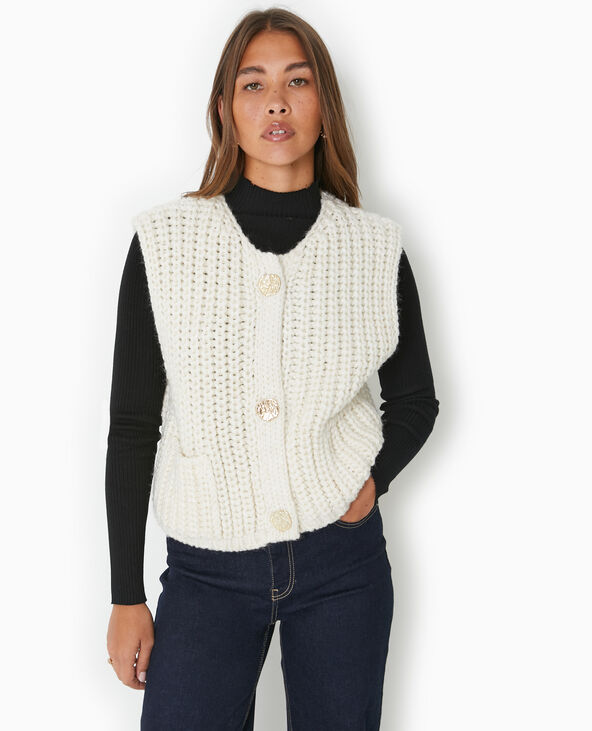 Gilet sans manches grosses mailles blanc - Pimkie