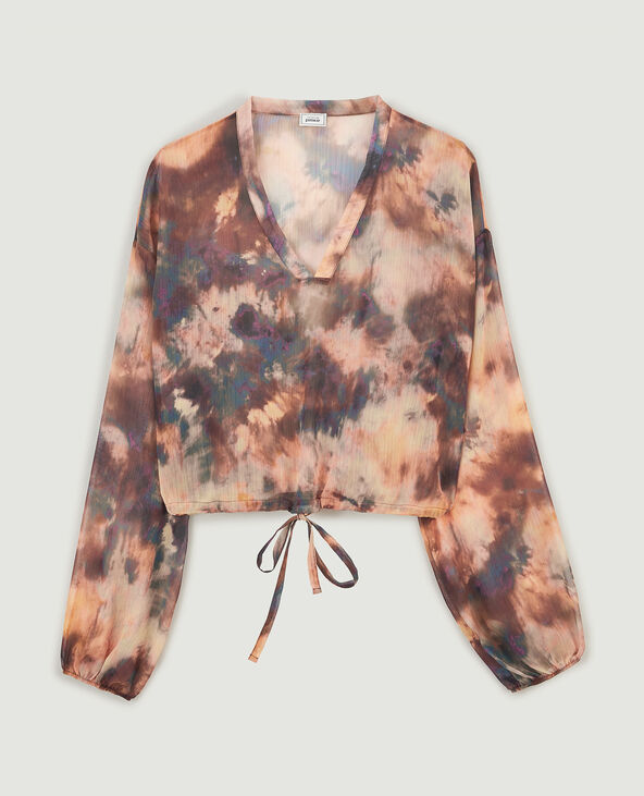 Blouse ample et transparente col V orange - Pimkie