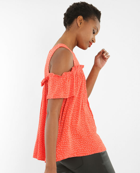 Blouse à pois manches peekaboo rouge - Pimkie