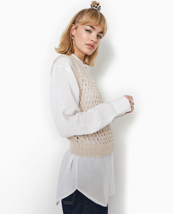 Pull sans manches en maille ajourée beige - Pimkie