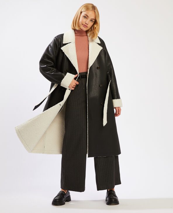 Manteau simili cuir doublé noir - Pimkie