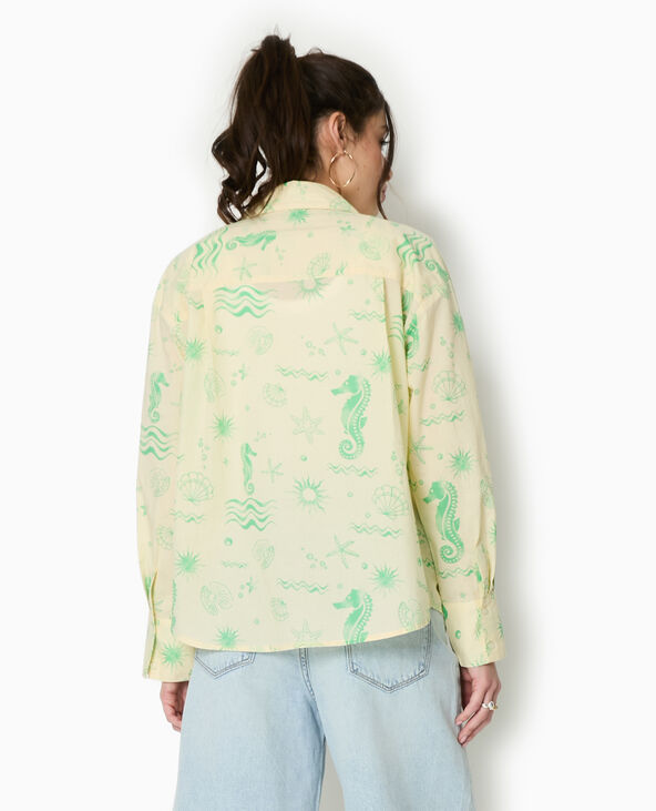 Chemise en voile de coton motif coquillages Jaune pâle - Pimkie