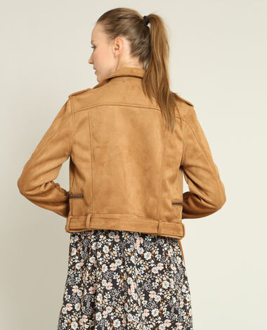 Veste biker suédine camel - Pimkie