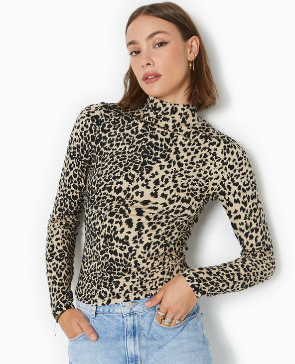 Top manches longues col montant motif léopard marron - Pimkie