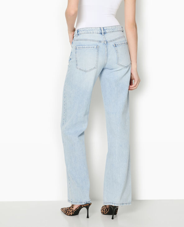 Jean droit taille basse avec strass bleu clair - Pimkie