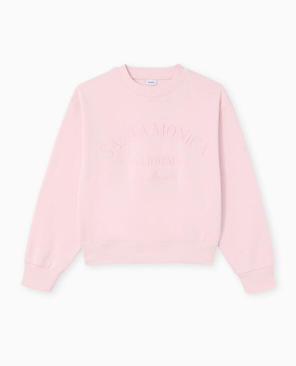 Sweat col rond avec broderie rose - Pimkie