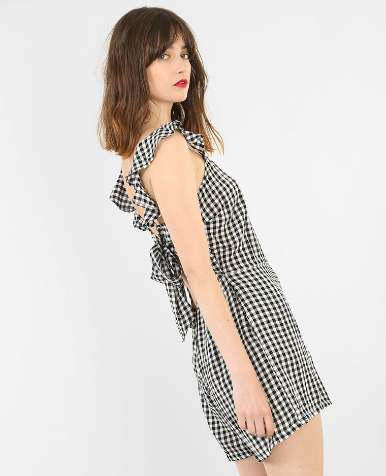 Combi-short vichy à volants noir - Pimkie