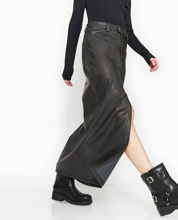 Jupe longue en faux cuir used avec poches gris foncé - Pimkie