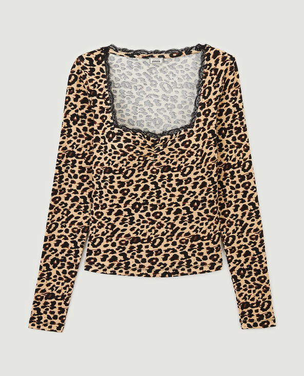 Top manches longues encolure carrée beige - Pimkie
