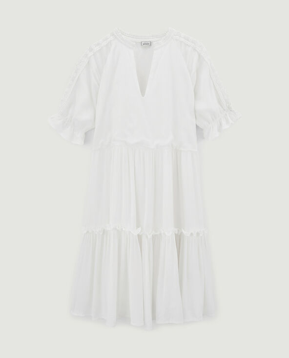 Robe courte avec dentelle et volants blanc - Pimkie