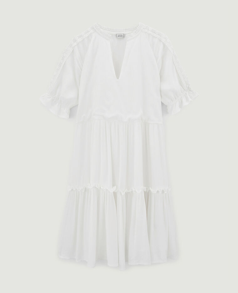 Robe courte avec dentelle et volants blanc cassé - Pimkie