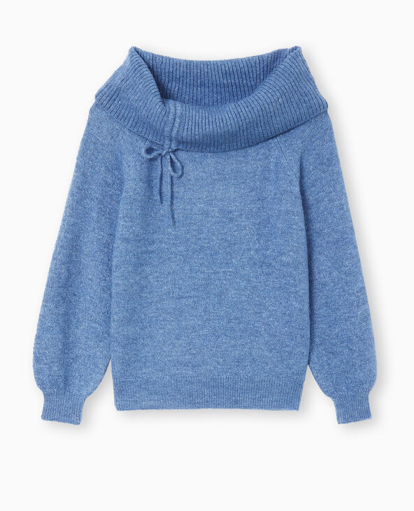 Pull oversize avec encolure Bardot et lien coulissé bleu - Pimkie