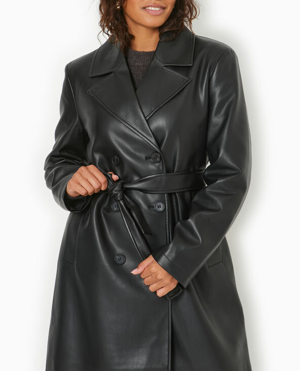 Manteau long en simili cuir noir - Pimkie