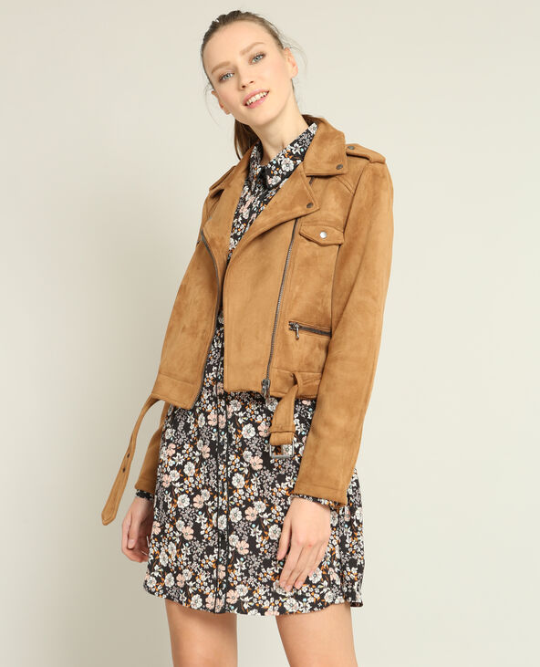 Veste biker suédine camel - Pimkie