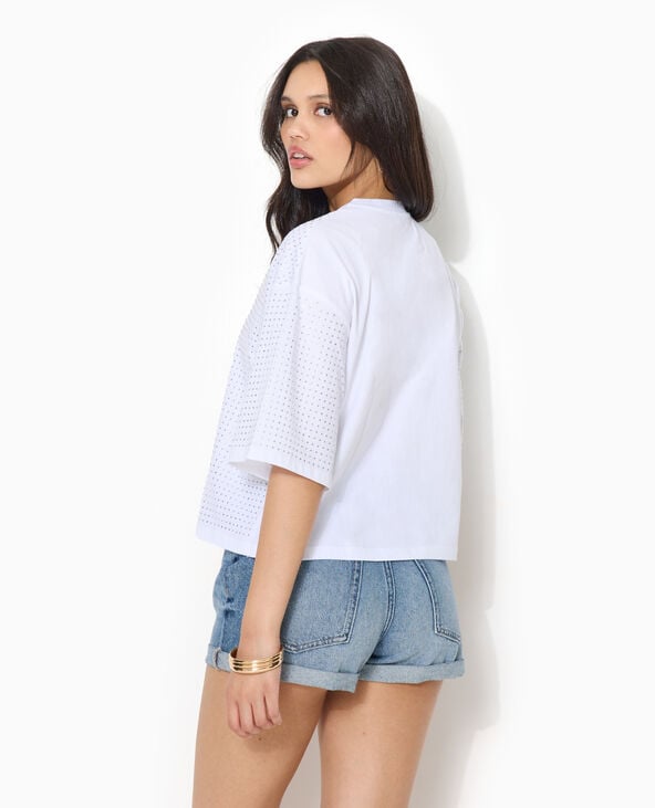T-shirt manches courtes avec strass en all over blanc - Pimkie