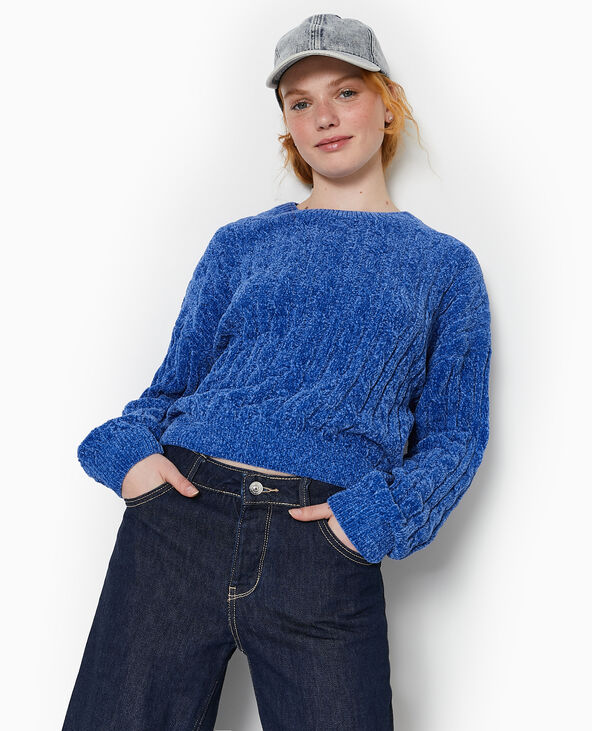 Pull col rond en maille chenille torsadée bleu électrique - Pimkie