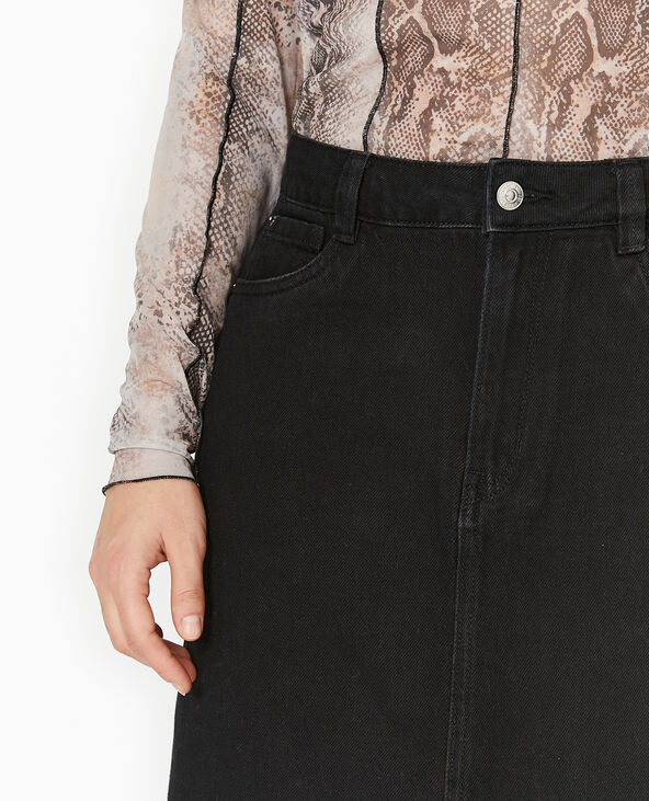 Jupe longue en jean avec fentes noir - Pimkie
