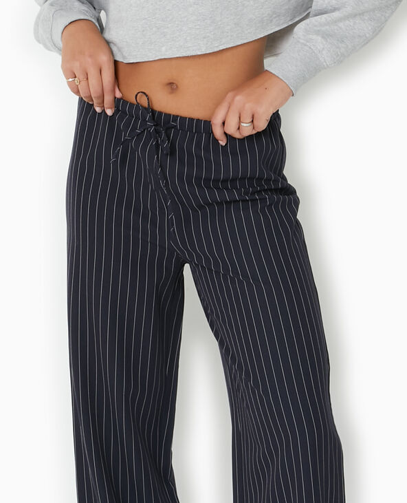 Pantalon droit taille élastiquée rayures banquier bleu marine - Pimkie