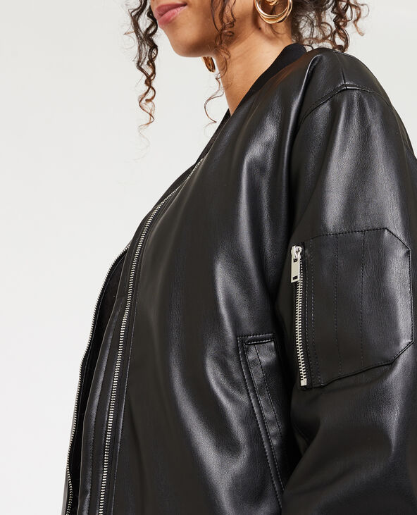 Bomber long en simili cuir noir - Pimkie