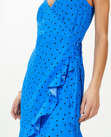 Robe courte portefeuille avec volants bleu - Pimkie