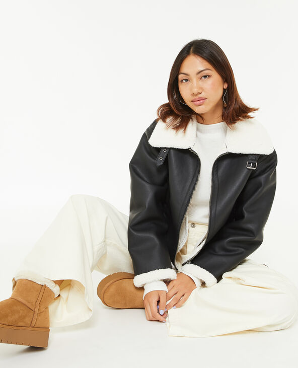 Blouson façon bombardier en simili cuir noir - Pimkie