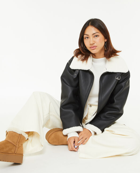 Blouson façon bombardier en simili cuir noir - Pimkie
