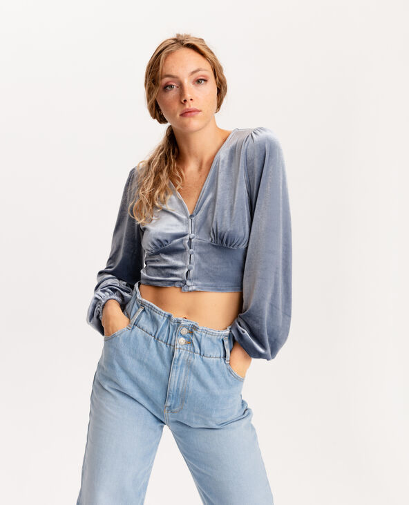 Cropped top velours ras gris foncé - Pimkie