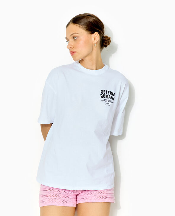 T-shirt oversize avec print poitrine et dos blanc - Pimkie