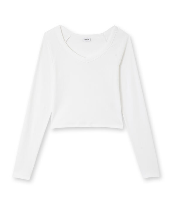 T-shirt court manches longues col V blanc - Pimkie