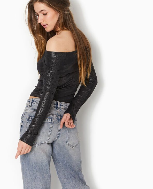 Top encolure Bardot avec paillettes noir - Pimkie