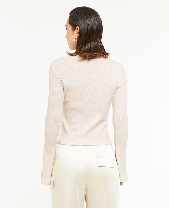 Pull fin en maille côtelée col rond beige - Pimkie