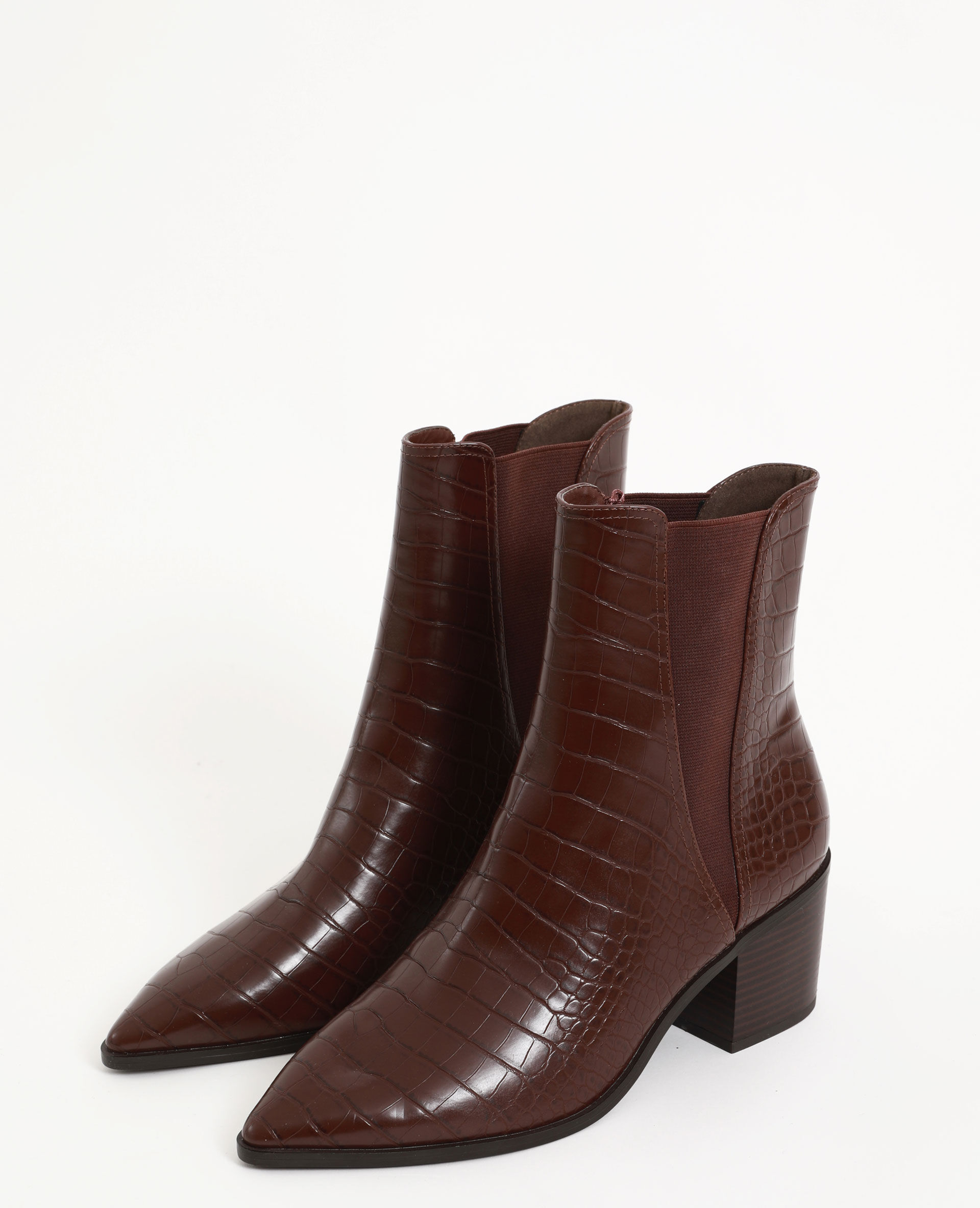 Bottines croco marron femme