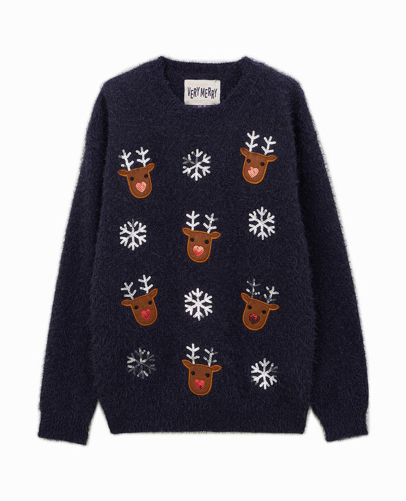 Pull de Noël avec rennes et flocons bleu marine - Pimkie