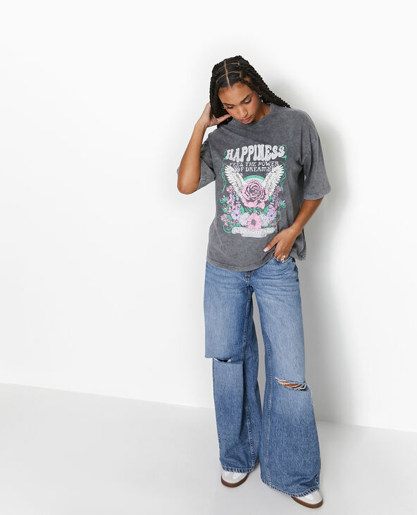 T-shirt oversize avec print devant gris foncé - Pimkie