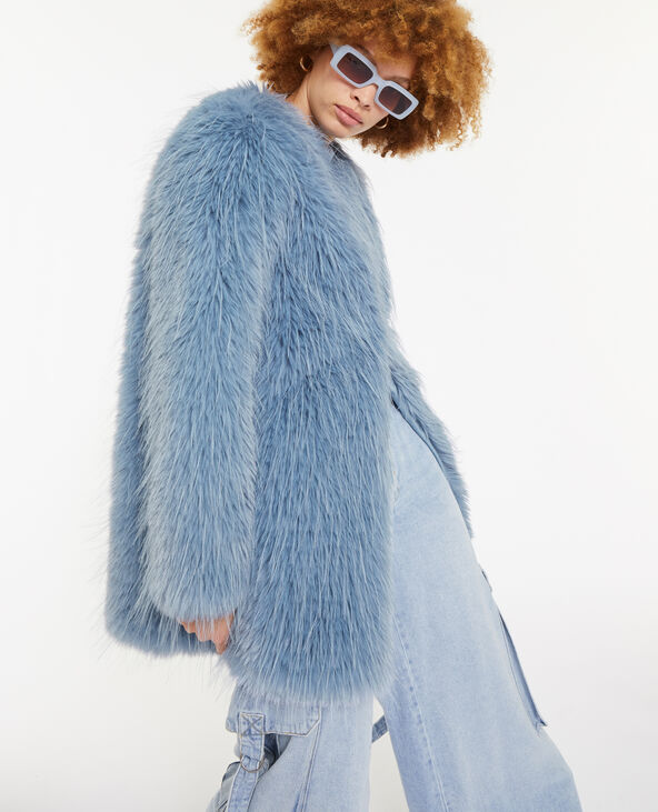 Veste fourrure bleu outlet