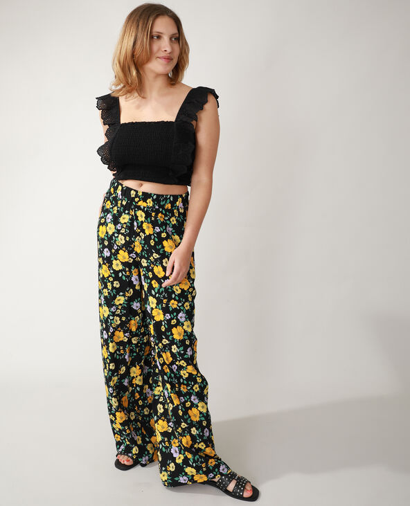 Top smocké avec broderie anglaise noir - Pimkie