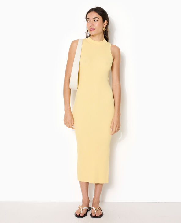 Robe longue et moulante en maille côtelée Jaune pâle - Pimkie