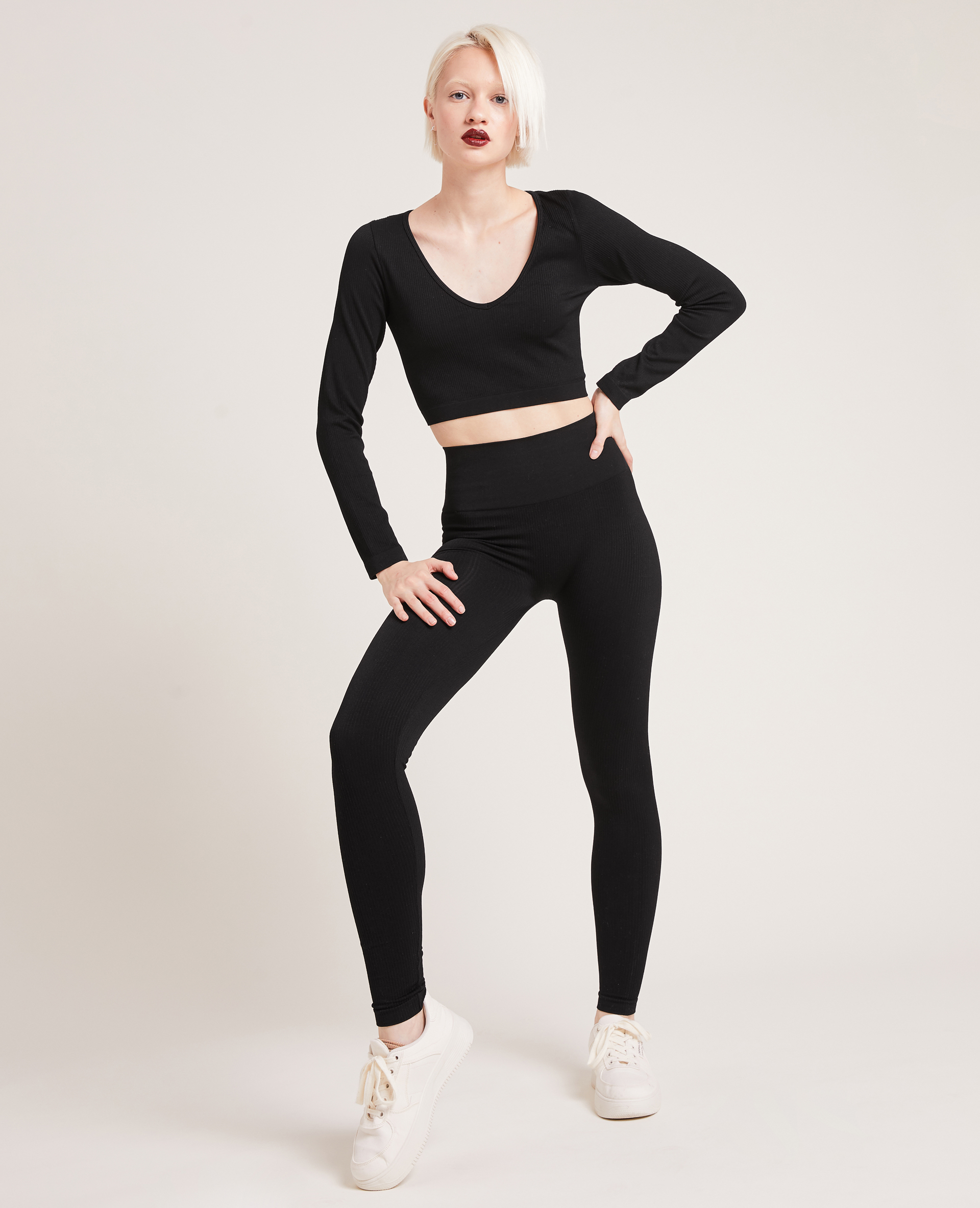 Legging sport côtelé noir - Pimkie