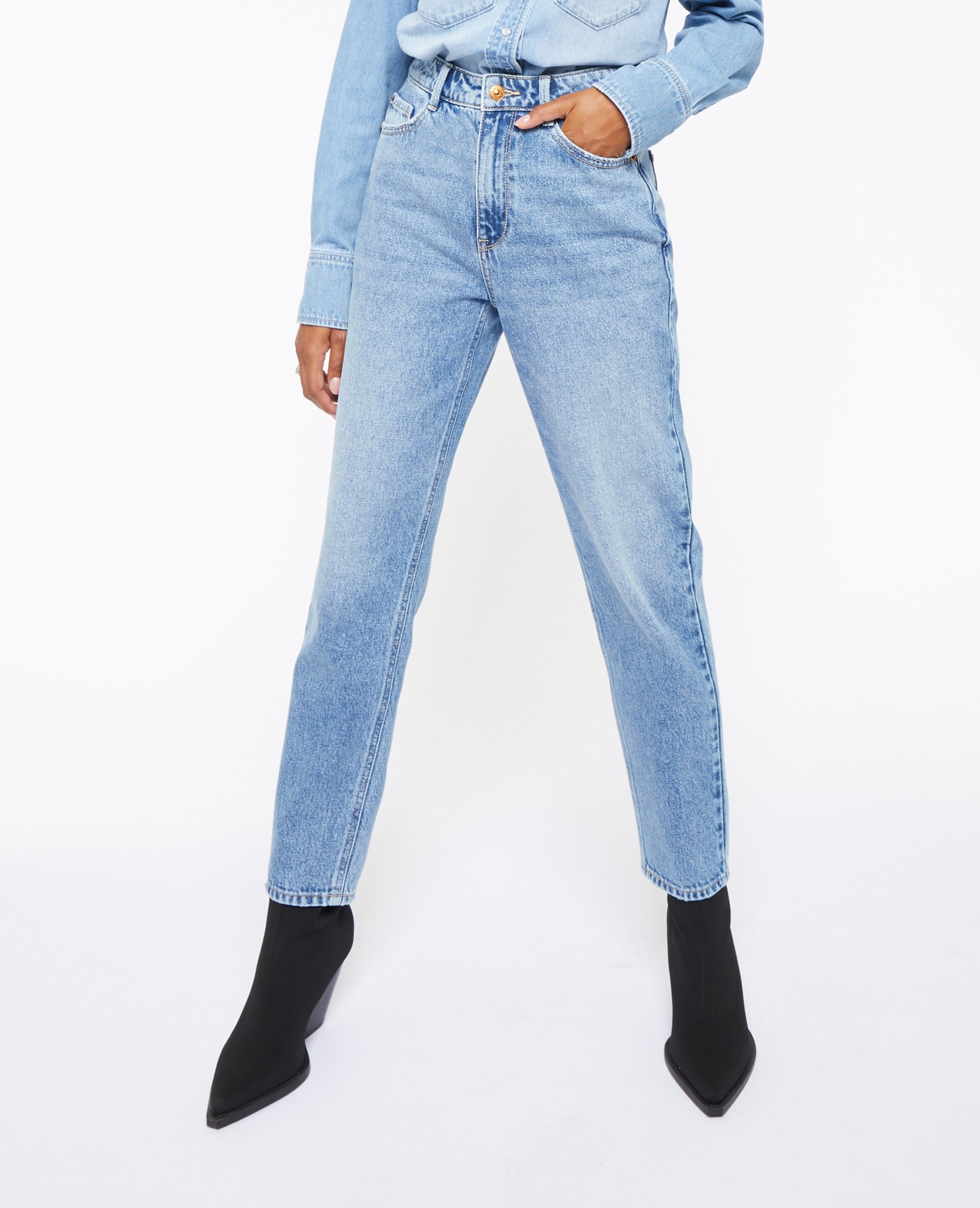 Jean mom taille haute - Bleu