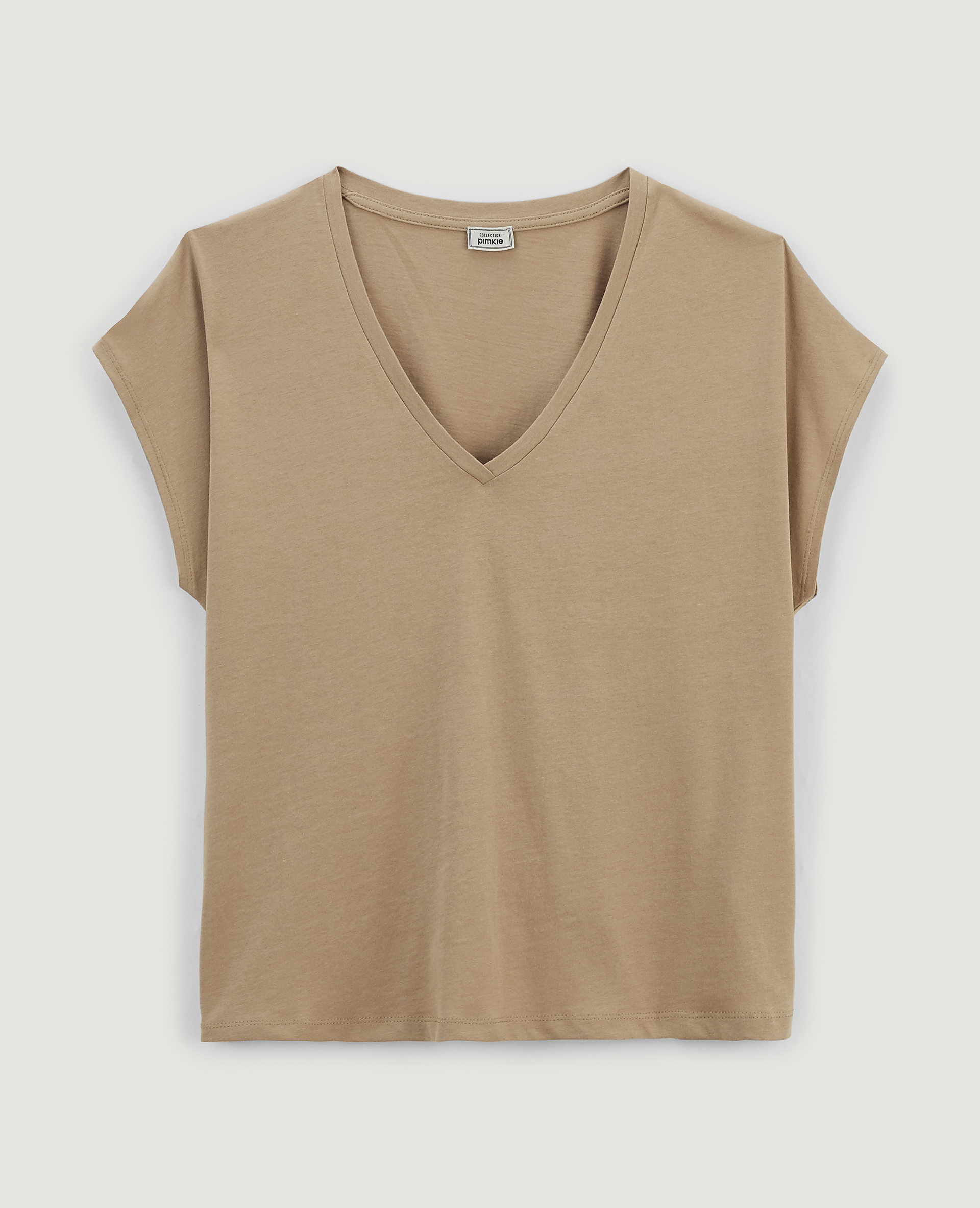T-shirt col V manches courtes camel - Pimkie