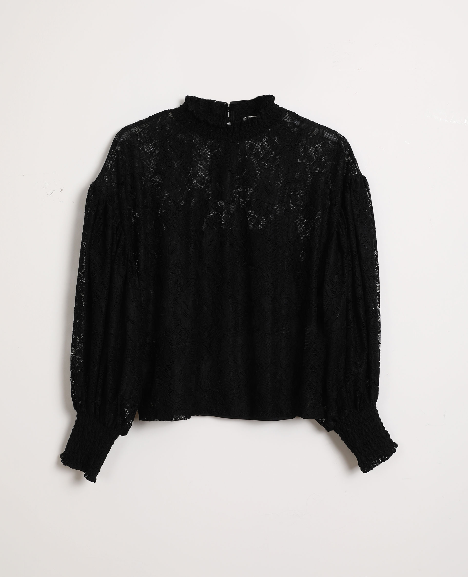 Top dentelle manches bouffantes noir - Pimkie