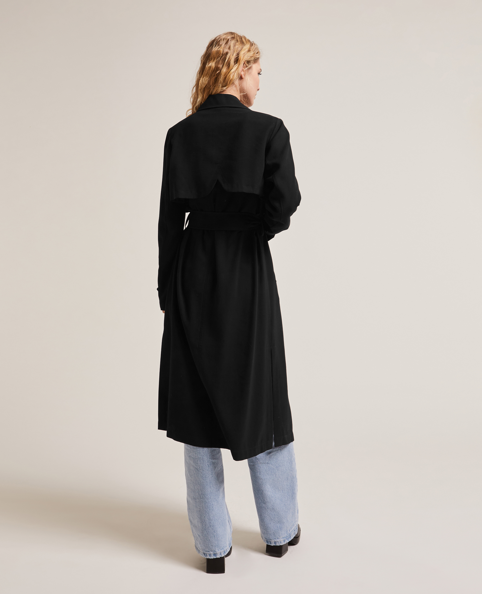 Trench long en tissu fluide noir - Pimkie