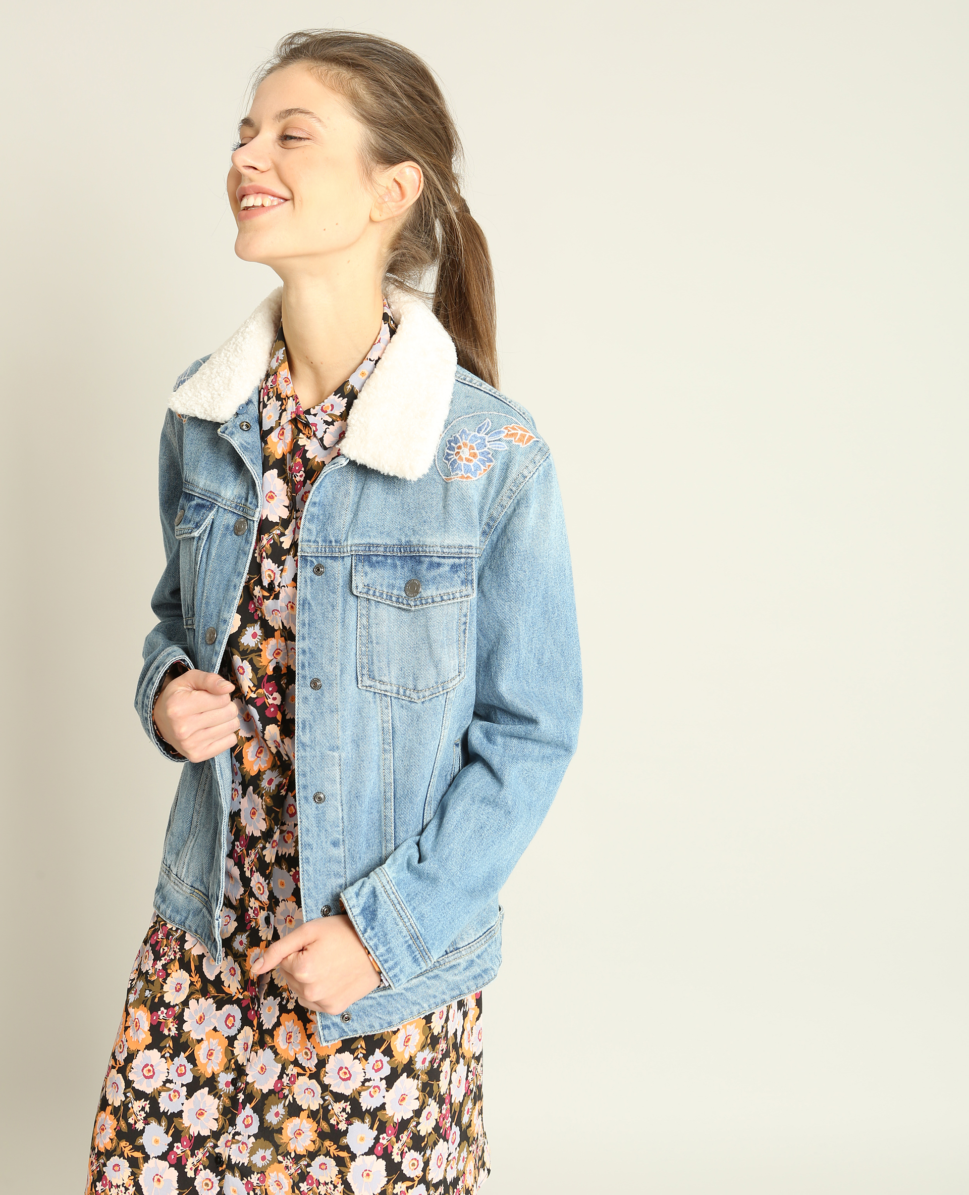 Blouson en sales jean fourrée femme