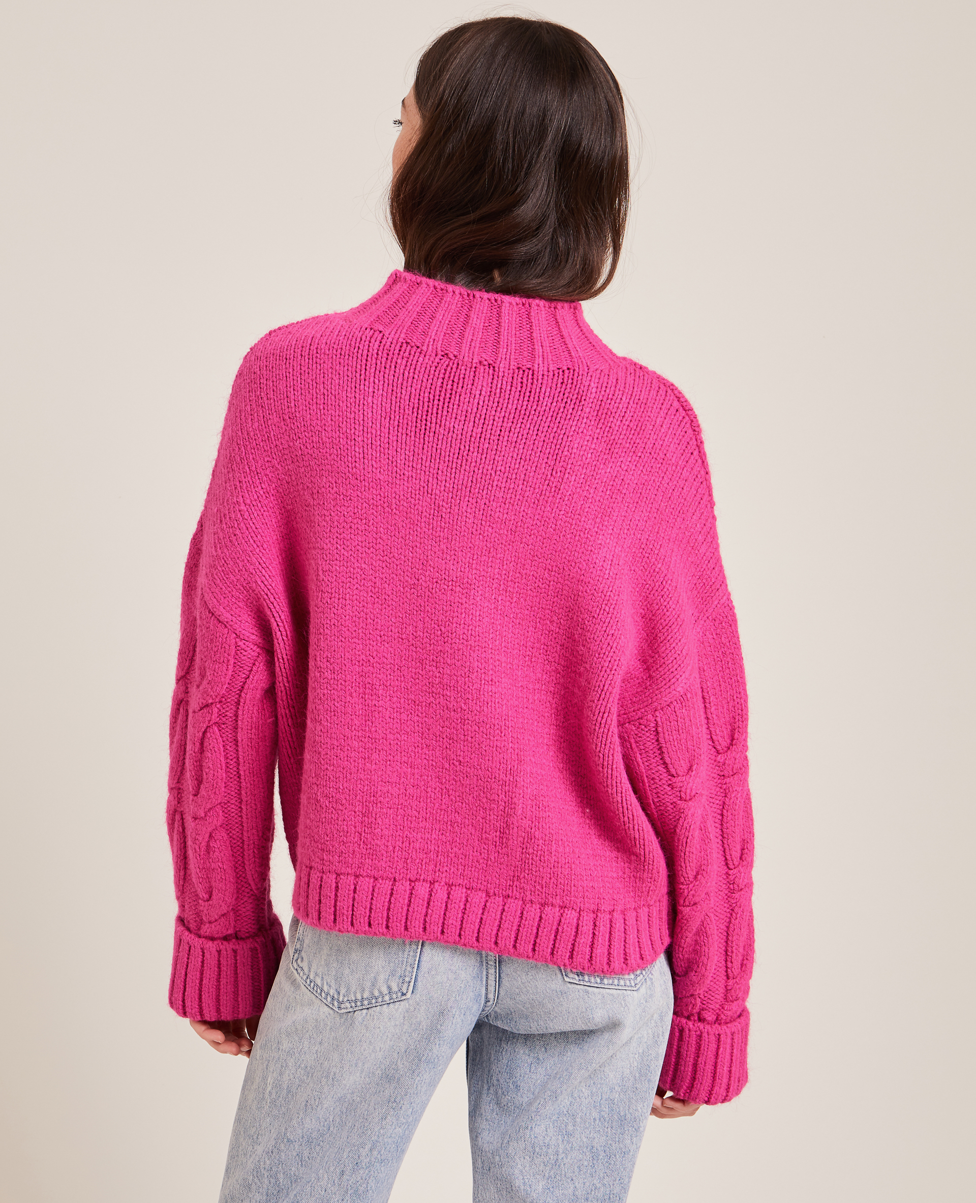 Pull maille fantaisie col montant rose fuchsia - Pimkie